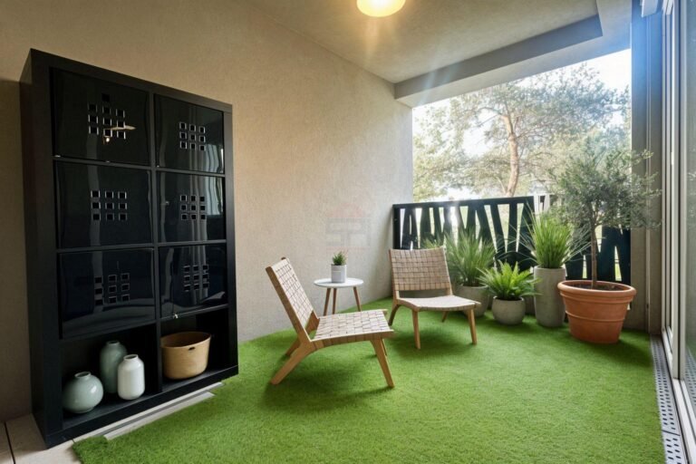 Überdachter Balkon mit Sitzbereich