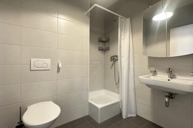 Modernes Badezimmer mit Dusche und Wand-WC