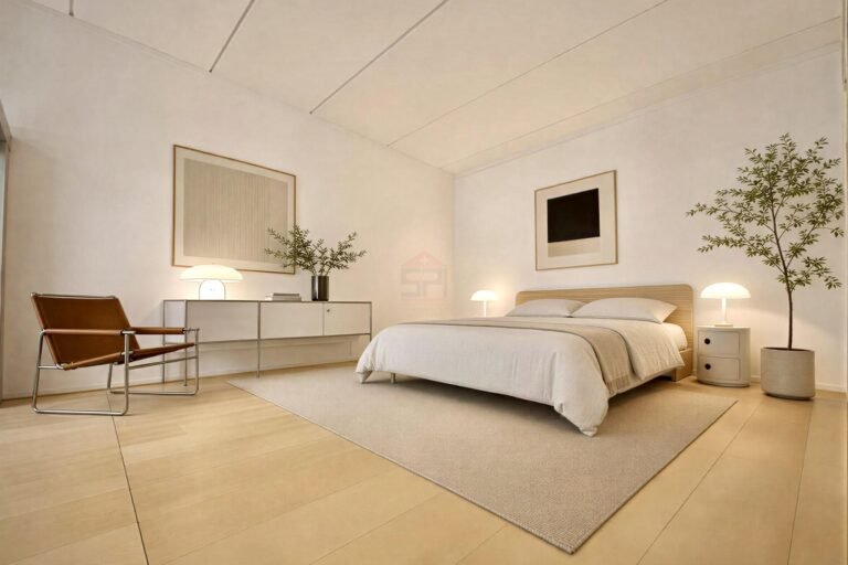 Helles minimalistisches Schlafzimmer